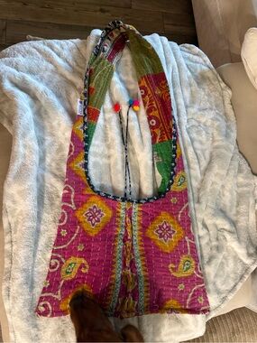 Sevya handmade Bohemian Quilted Sling Bag in Fuchsia and Gold